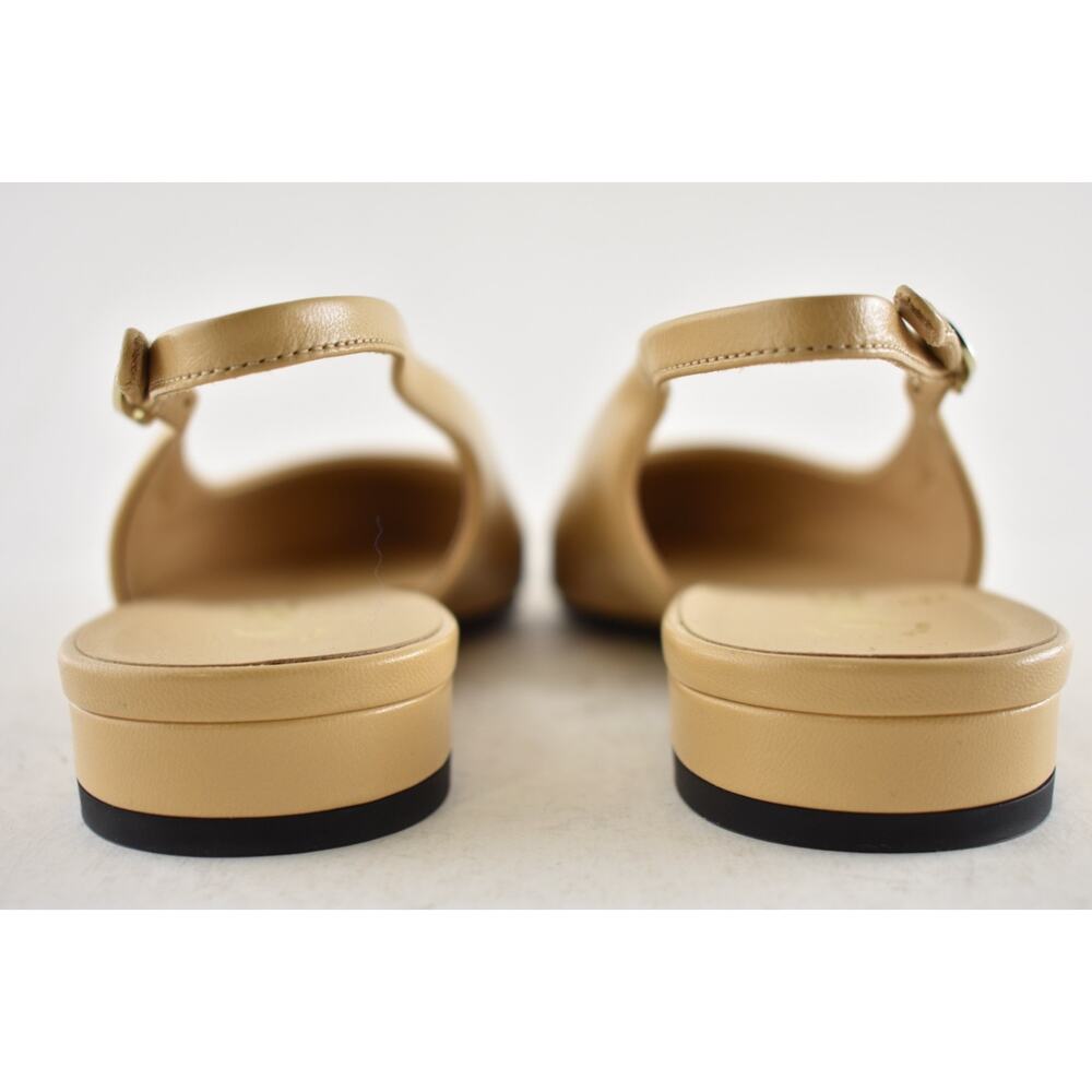 Chanel 24A Beige Leather Black CC Logo Coco Slingback Pointed Ballet Flat 41 - Picture 15 of 16